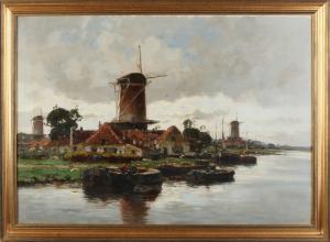 BELLAARD Henk 1896-1975,Dutch harbor view with windmills,Twents Veilinghuis NL 2022-01-06