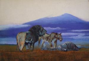 BELLAMY Frank 1917-1976,A lion and lioness with a fallen Zebra,Dickins GB 2009-03-14