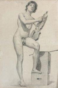 BELLAN Ferdinand 1870-1922,Académie de jeune homme tenant un violon,Beaussant-Lefèvre FR 2021-10-22