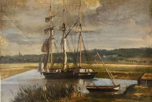 BELLANGE Eugene 1837-1895,Trois mats et barque en vallée d'Eu,1876,Etienne de Baecque FR 2023-01-27