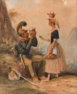 BELLANGE Hippolyte,Jeune paysanne avec soldat dans un paysage,1831,Millon & Associés 2019-03-28