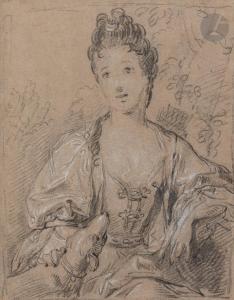 BELLE Alexis Simon 1674-1734,Portrait d\’une jeune femme en Diane chasseresse,Ader FR 2023-03-20