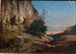 BELLEL Jean-Joseph 1816-1898,Paysage avec une caravane de chameaux,1853,Millon & Associés 2024-01-25