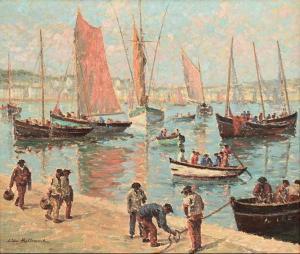 BELLEMONT Leon 1866-1961,L'arrivée sur le port d'Audierne, retour de pêche,Thierry-Lannon 2021-07-17