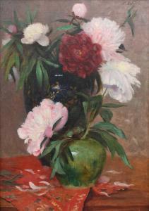 BELLET Pierre Auguste,Still life with peonies in two vases,20th Century,Woolley & Wallis 2023-12-13