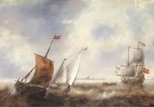 BELLEVOIS Jacob Adriaensz,Two smalschips in stormy waters with a Dutch Man o,Christie's 2005-01-26