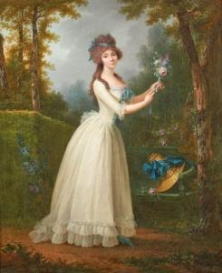 BELLIER Jean Francois Marie,Elégante à la robe blanche nouant des fleurs,1791,Massol 2015-07-03