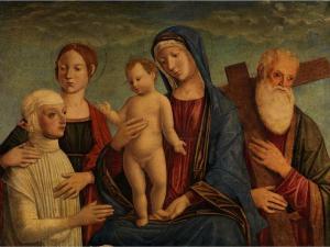 BELLINI Jacopo 1400-1470,MADONNA MIT DEM KIND, ZWEI HEILIGEN UND EINER STIF,Hampel DE 2012-12-06