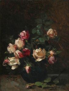 BELLIS Hubert 1831-1902,Stilleven met witte en rode rozen,Bernaerts BE 2018-05-03
