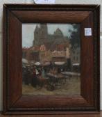 BELLMAN John Joseph 1949,View of Market Stalls in a Cathedral Town Square,Tooveys Auction 2009-03-25