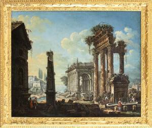 BELLOTTI Pietro,Capriccio con rovine classiche, fontana e obelisco,Bertolami Fine Arts 2022-05-13