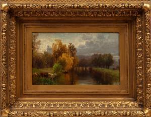 BELLOWS Albert Fitch 1829-1883,Landscape with Cows by the River,Neal Auction Company US 2022-11-18