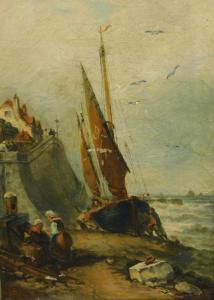 Belshaw George R,Coastal scene with fisherfolk,19th,Golding Young & Mawer GB 2018-01-31