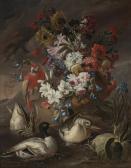 BELVEDERE Abate Andrea 1642-1732,FLORAL STILL LIFE WITH A PARROT AND DUCKS,Sotheby's GB 2012-01-26