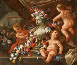 BELVEDERE Abate Andrea 1642-1732,Putti Adorning a Bust with Flowers,Lempertz DE 2022-11-19