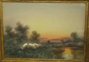 BEMISH T. Hills 1800-1900,Sheep in a landscape at sunset,Ivey-Selkirk Auctioneers US 2011-03-12