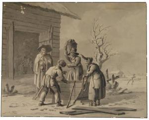 BEMME Johannes Adriaansz 1775-1841,Winterscene, people stacking peat,Bubb Kuyper NL 2009-11-24