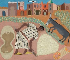 BEN ALLAL Mohamed 1928-1995,Farmer with a Donkey Pitching Hay,Weschler's US 2023-09-22