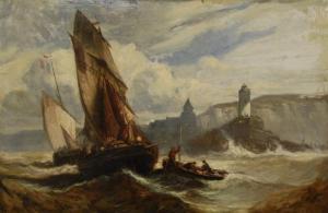 BENARD Hubert Eugene,FRENCH SHIPS IN HIGH SEA OFF COAST WITH LIGHTHOUSE,Grogan & Co. 2012-03-24