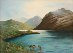 BENDER G,Paesaggio lacustre con buoi e pastori,1905,Trionfante IT 2016-12-01