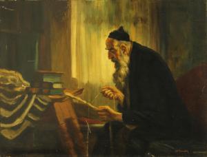 BENDER Stanislaus 1882-1975,A rabbi braiding the fringe of a tallit,Bonhams GB 2015-01-25