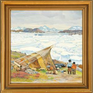 BENDIXEN O,Greenlanders at their settlement,1943,Bruun Rasmussen DK 2008-06-02