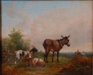 BENEDICT R 1800-1900,Study of a donkey and goats within a landscape,Lacy Scott & Knight 2018-03-24