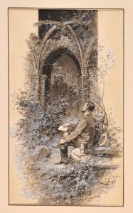BENEDIKT Engl Josef 1867-1907,Vor einer Ruine sitzender Mann,1892,Allgauer DE 2017-01-12