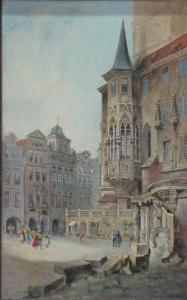 BENESCH Gustav 1800-1800,Stadtansicht mit Erkergebäuden und Personen,Georg Rehm DE 2010-06-11