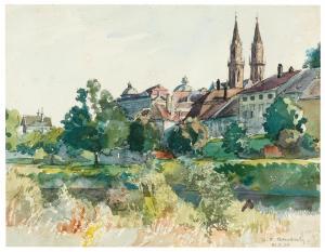 BENESCH Josef Ferdinand 1875-1954,A view of Klosterneuburg Abbey,1938,Palais Dorotheum AT 2023-04-04
