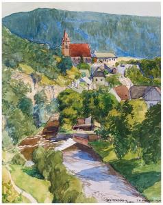 BENESCH Josef Ferdinand,A view of Senftenberg upon Krems river,1920,Palais Dorotheum 2023-04-04
