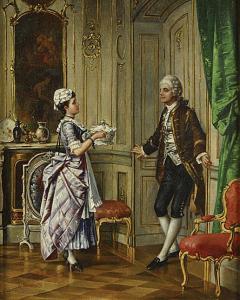 BENESCH von Ladislaus 1845-1922,Rencontre amoureuse de deux gens de maison,Campo & Campo 2011-05-30
