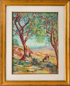 BENEZIT Emmanuel Charles,paesaggio con pastore e animali,1921,Il Ponte Casa D'aste Srl 2023-04-26