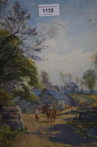 BENGER W.E. 1841-1915,figure on a horse before farmstead,Lawrences of Bletchingley GB 2021-09-07