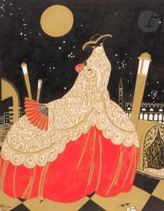 BENIGNI Leon 1892-1948,Élégante au carnaval de Venise,1924,Ader FR 2024-03-22