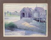 BENIKER Gerrit Albertus,Fishing shacks, likely Wellfleet, Massachusetts,1934,Eldred's 2016-09-01