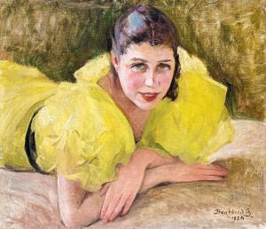BENKHARDT Agost,Portrait of a girl in yellow dress (Karácsonyi Mar,1936,Nagyhazi galeria 2019-05-29