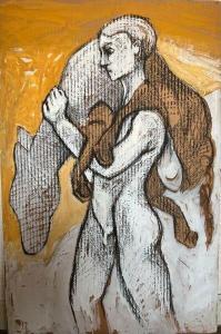BENNASSAR Joan 1950,Nu masculin de profil tenant dans ses bras un poulain,Morand FR 2024-01-11