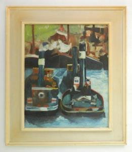BENNER Gerrit 1897-1981,Tugboats in Harbor,Rachel Davis US 2020-10-24