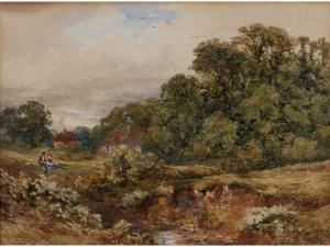 BENNET William 1800-1900,figures near a stream, with houses close by,1853,Charterhouse GB 2018-07-27