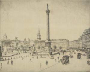 BENNETT Alfred 1861-1923,Trafalgar Square with omnibus and people,Eastbourne GB 2020-09-09