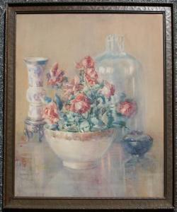 BENNETT Mary E 1810-1825,Still life with roses in a bowl on a table with an,1922,Burchard 2009-03-22