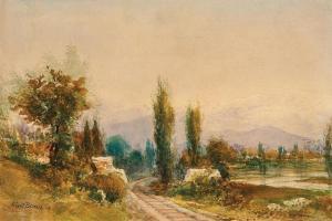 BENOIS Albert Nikolaïevich,A landscape with railroad tracks in France,Palais Dorotheum 2024-03-28