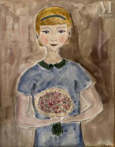 BENOIT Jacqueline 1925-2012,Jeune fille au bouquet,Millon & Associés FR 2023-06-15