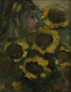 BENOLIEL JOSHUA 1873-1932,Scene with the visage of a woman amongst sun flowers,Elite US 2015-07-05