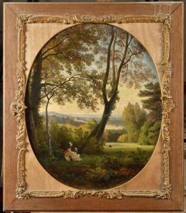 BENOUVILLE Achille 1815-1891,Mère et son enfant dans un paysage,1873,Osenat FR 2023-06-18