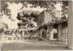 BENOUVILLE Léon François 1821-1859,Blick auf den Innenhof des Maronitenkloste,1851,Galerie Bassenge 2023-06-09