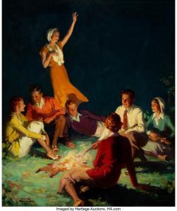 BENSING Frank C 1893-1983,By the Bonfire,1931,Heritage US 2019-05-03