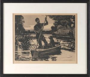 BENSON Frank 1976,a hunter and his dog in a skiff,Eldred's US 2022-08-25