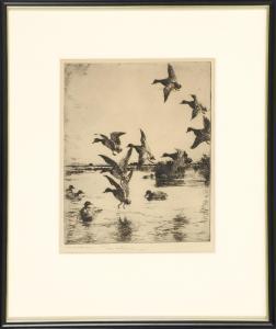 BENSON Frank Weston 1862-1951,Waterfowl landing in a marsh,1925,Eldred's US 2015-11-19